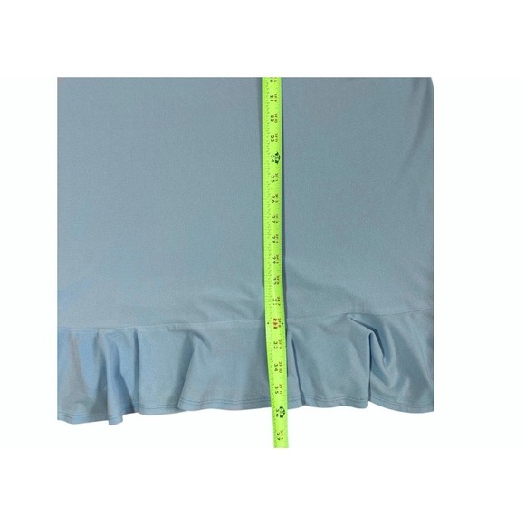 CeCe Ruffled Knit Shift Dress Women's L Rich Baby Blue Mock Neck Short Sleeve - Picture 3 of 3